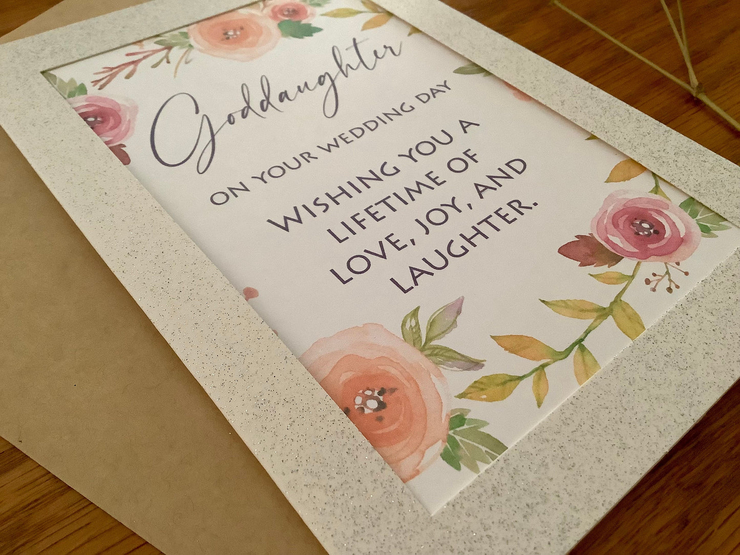 Goddaughter wedding day greeting card, Goddaughter bride, On your wedding day, watercolor floral, blank inside