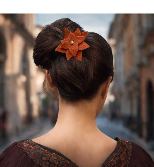 Bobby pin flower - Fall hair accessories- Harvest orange hair pin - Autumn hair - bun accessories