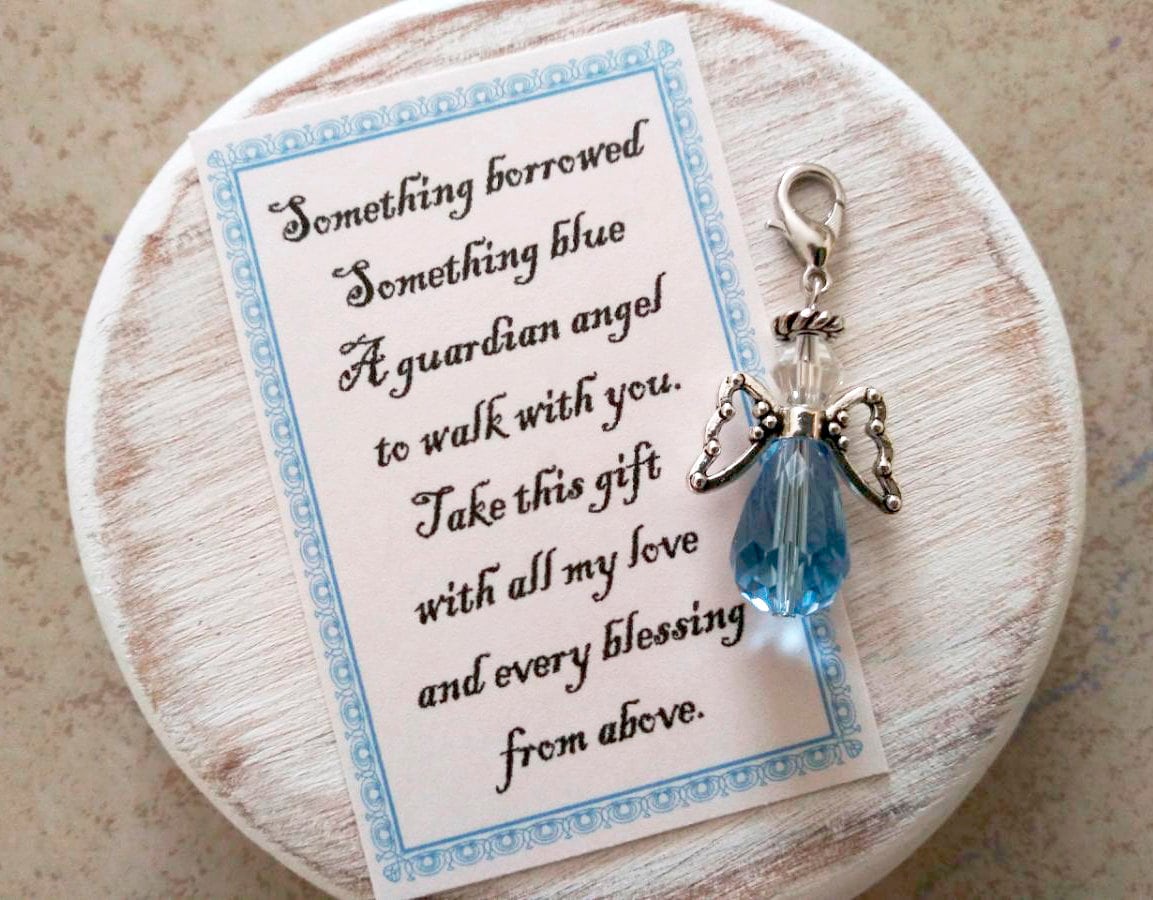 Blue Bride Gift - Angel Gift - Bouquet Angel -  Something Blue Glass Wedding Bouquet Crystal Angel, Guardian Angel Bridal Shower, Bride Gift