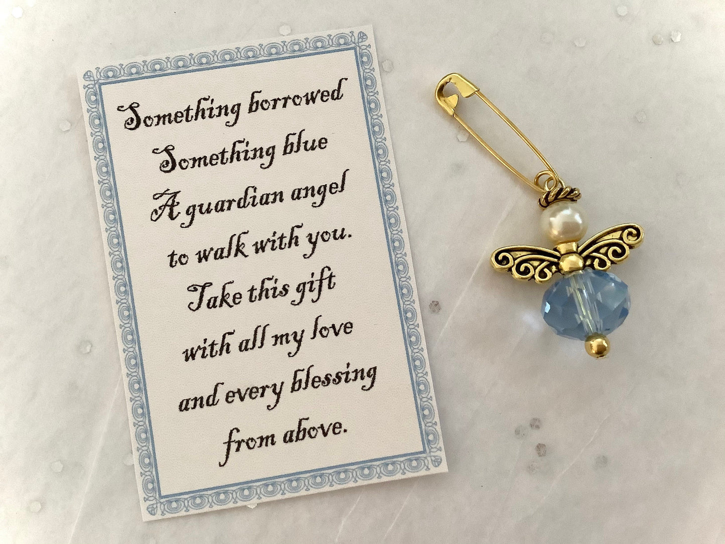 Bouquet Charm / Angel / Something Blue / Glass Wedding Gift Charm, Wedding Day Gift Angel, Guardian Angel Bridal Shower, Angel for the bride