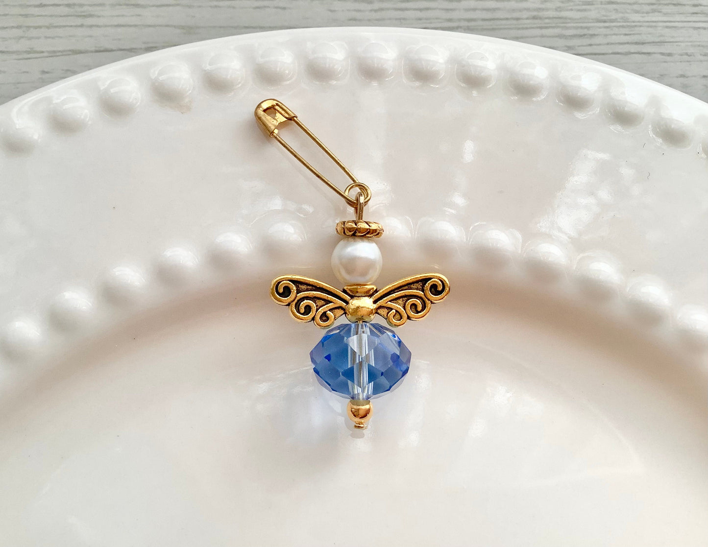 Bouquet Charm / Gift for bride / Something Blue / Guardian Angel Pin /Wedding Day Gift / Bride to be gift / Blue Angel / Gold Finish