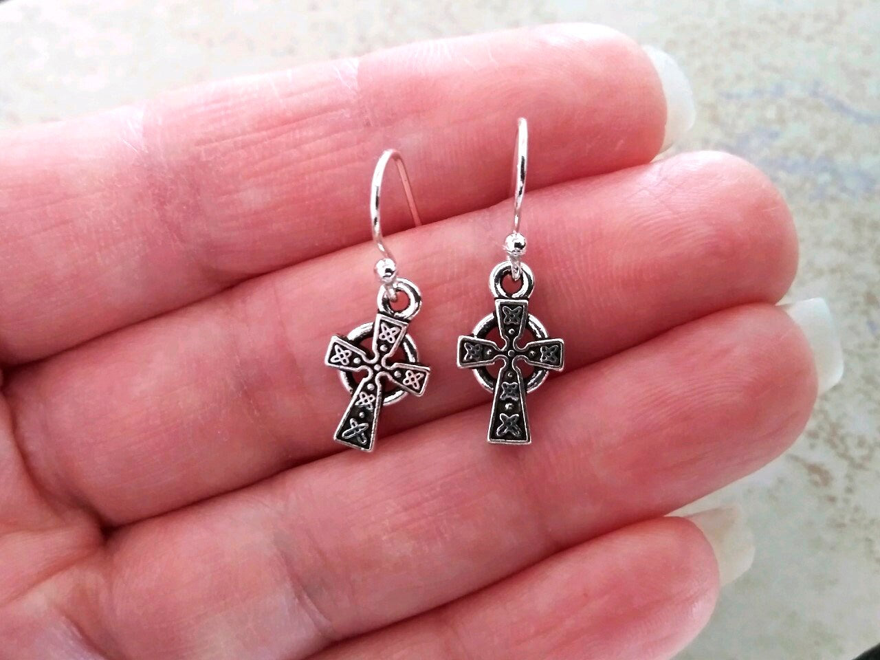 Celtic cross earrings, Silver Cross Earrings,Easter earrings, faith gifts, Baptism, Tiny Silver, Scottish Gifts