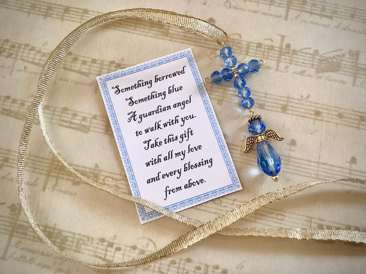 An Angel for the Bride | Something blue for bridal bouquet | cross charm | wedding day gift for daughter