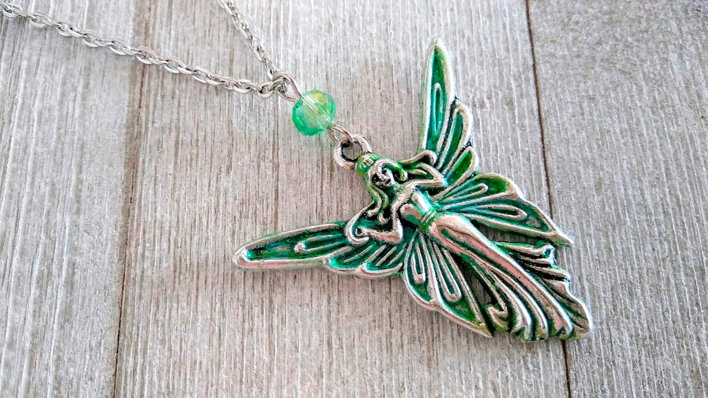 Moon Goddess Necklace-Moon Goddess Amulet-Luna Moth Necklace-Moon Goddess Pendant-Butterfly Fairy Pendant-Patina Pendant-Fairy Necklace Gift