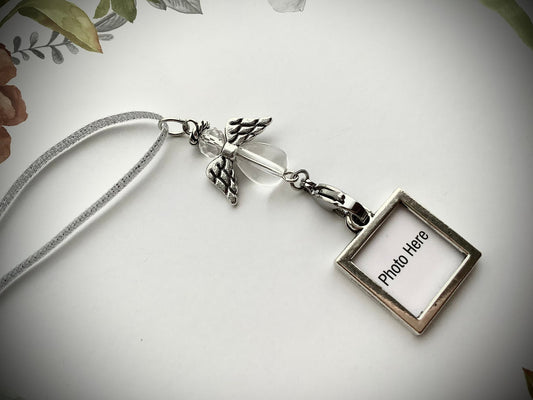 Bouquet Charm for Your Wedding Day Mom Dad Grandma Grandpa Silver Blue Memorial Photo Frame Keepsake Gift for the Bride