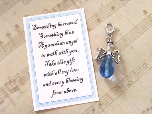 Loved One Remembrance Charm - Bouquet Angel -  Something Blue Glass Wedding Bouquet Crystal Angel, Guardian Angel Bridal Shower, Bride Gift