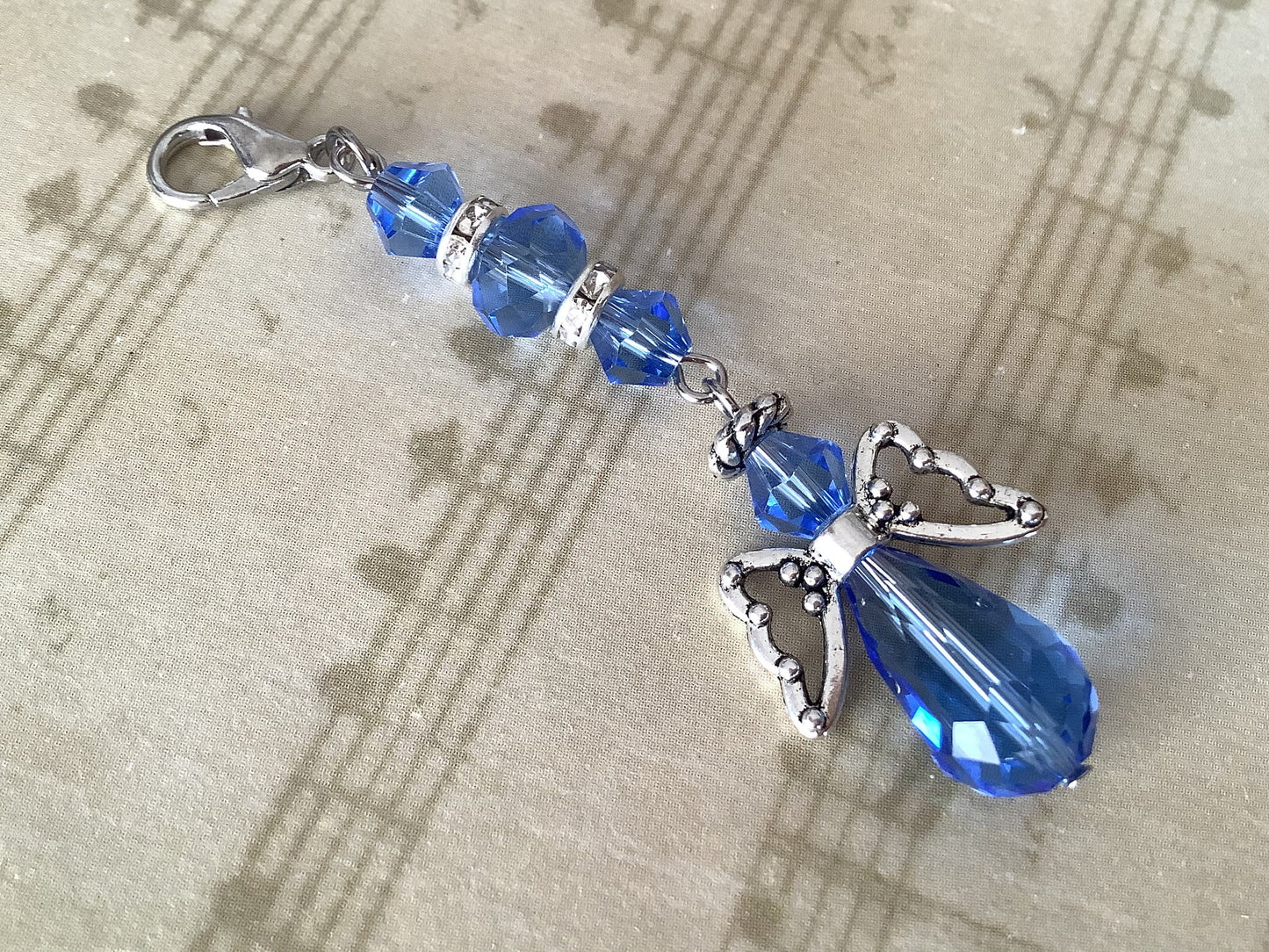 Long blue angel charm, something blue crystal angel for bride’s bouquet, wedding keepsake charm, gift for bride, Angel for bride, Memorial