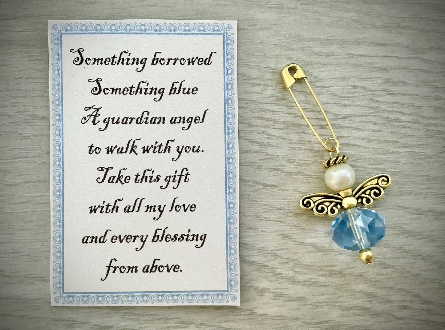 Bouquet Charm / Angel / Something Blue / Glass Wedding Gift Charm, Wedding Dress Angel, Guardian Angel Bridal Shower, Angel for the bride