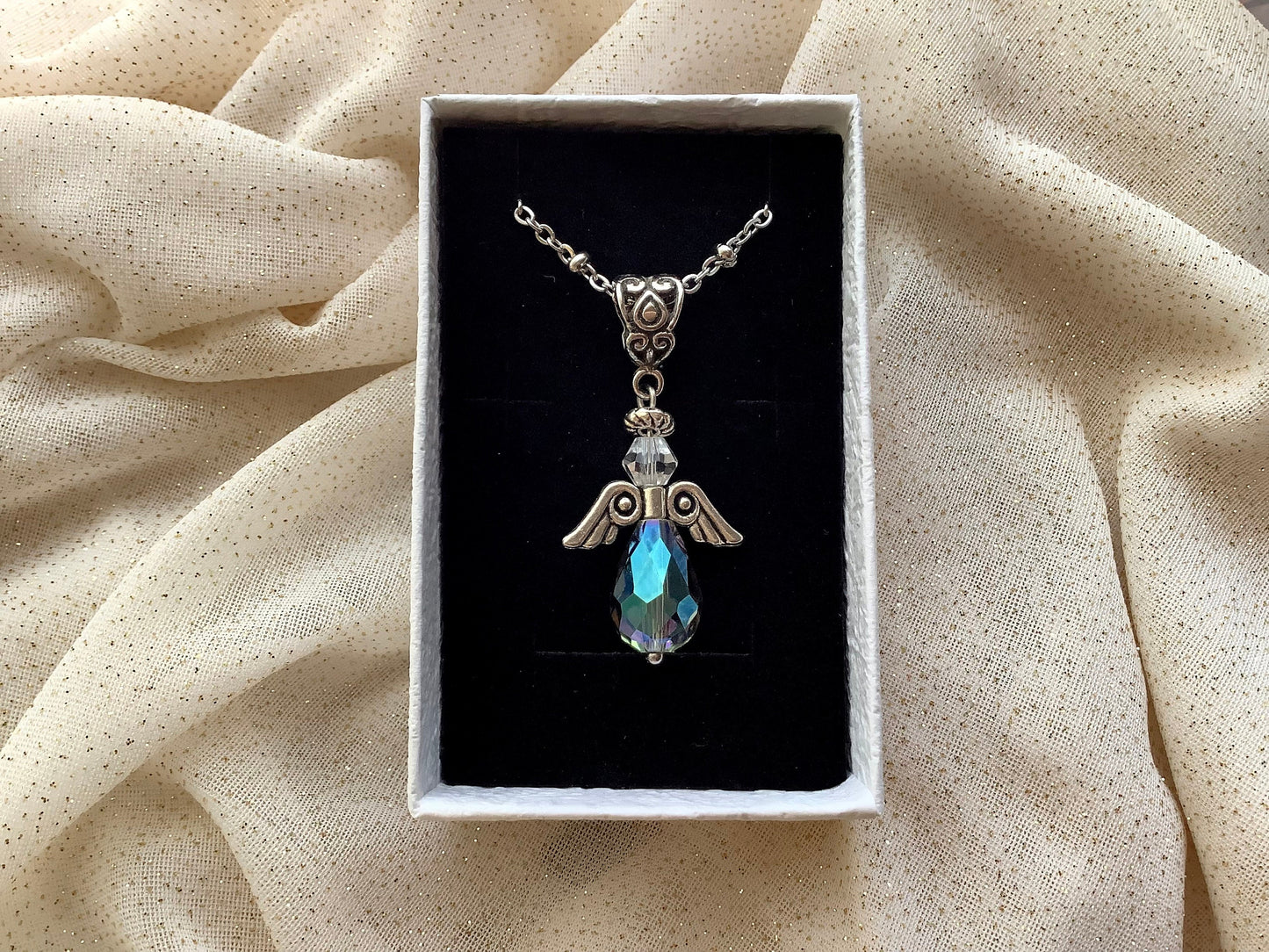 Guardian Angel Pendant Necklace | Teardrop crystal necklace | Rainwater Crystal