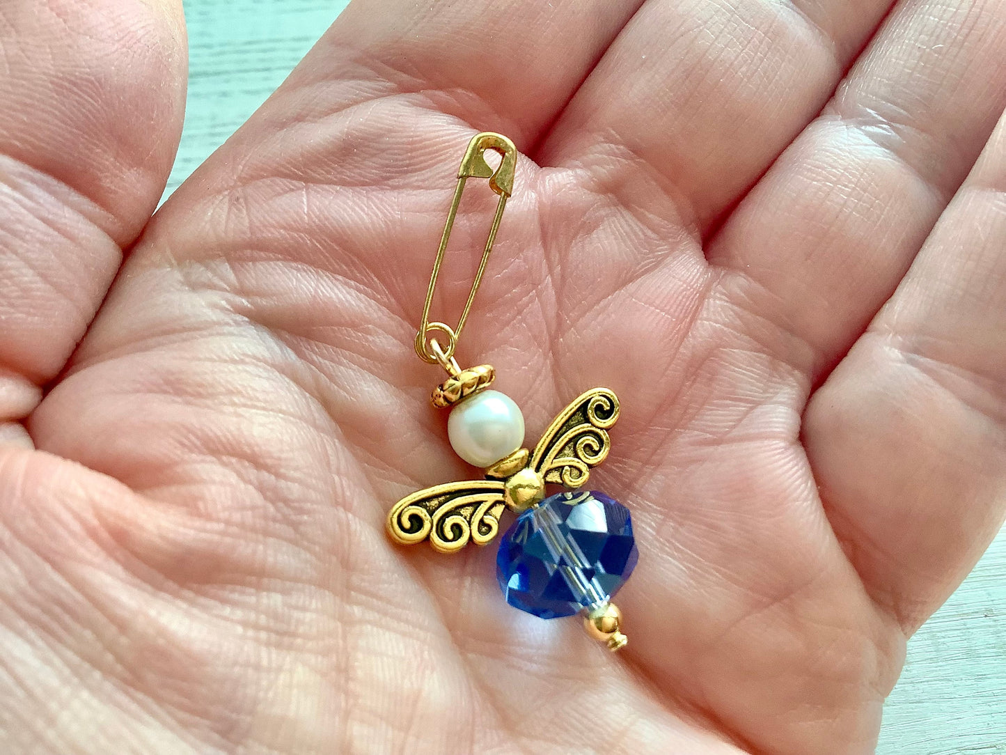 Bouquet Charm / Gift for bride / Something Blue / Guardian Angel Pin /Wedding Day Gift / Bride to be gift / Blue Angel / Gold Finish