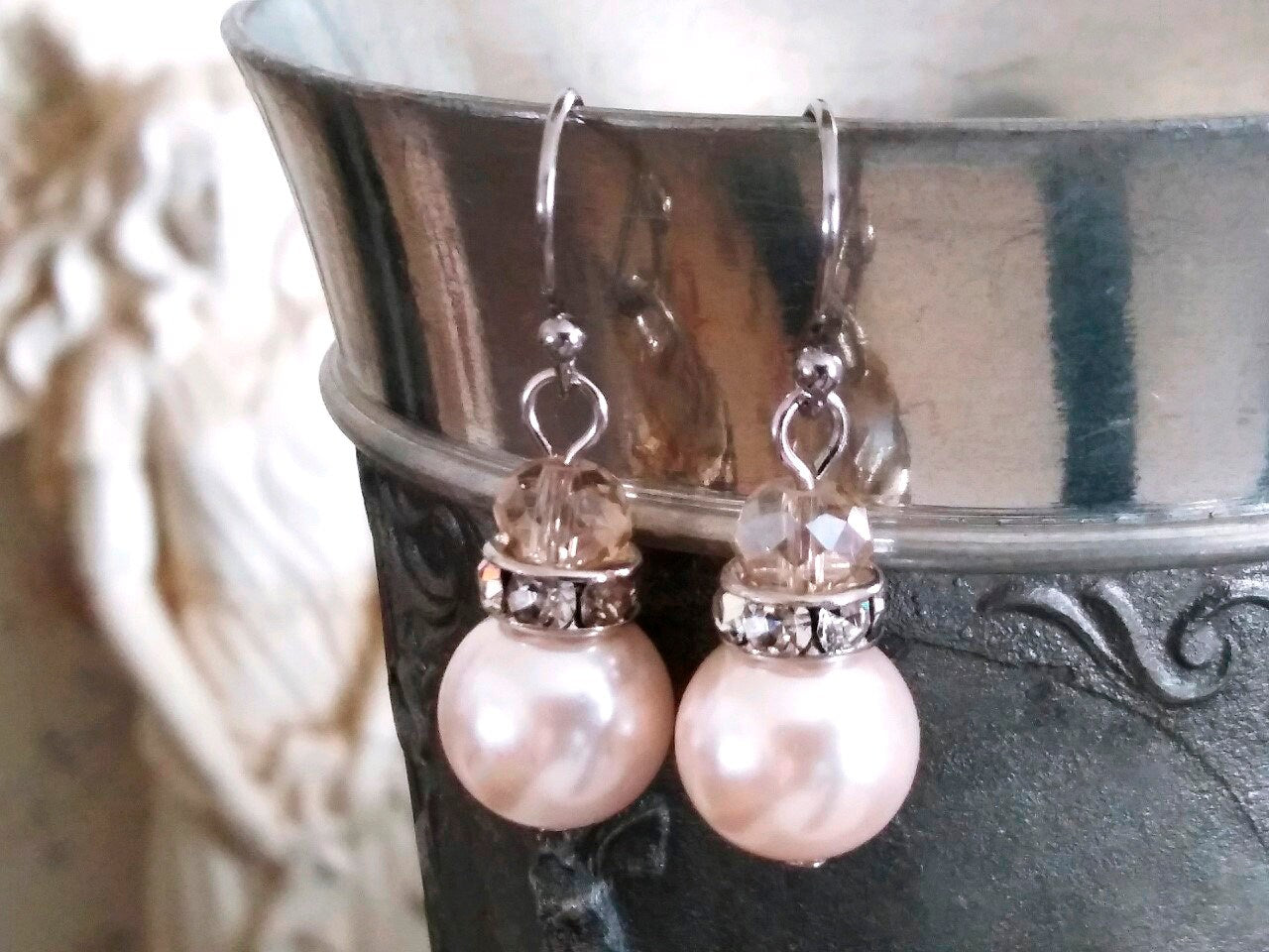 Matching Bridesmaid Earrings, Pale Pink, White, Cream, Bridal Shower, Engagement, Earrings, Choose Your Custom Colors, Handmade Earring Sets