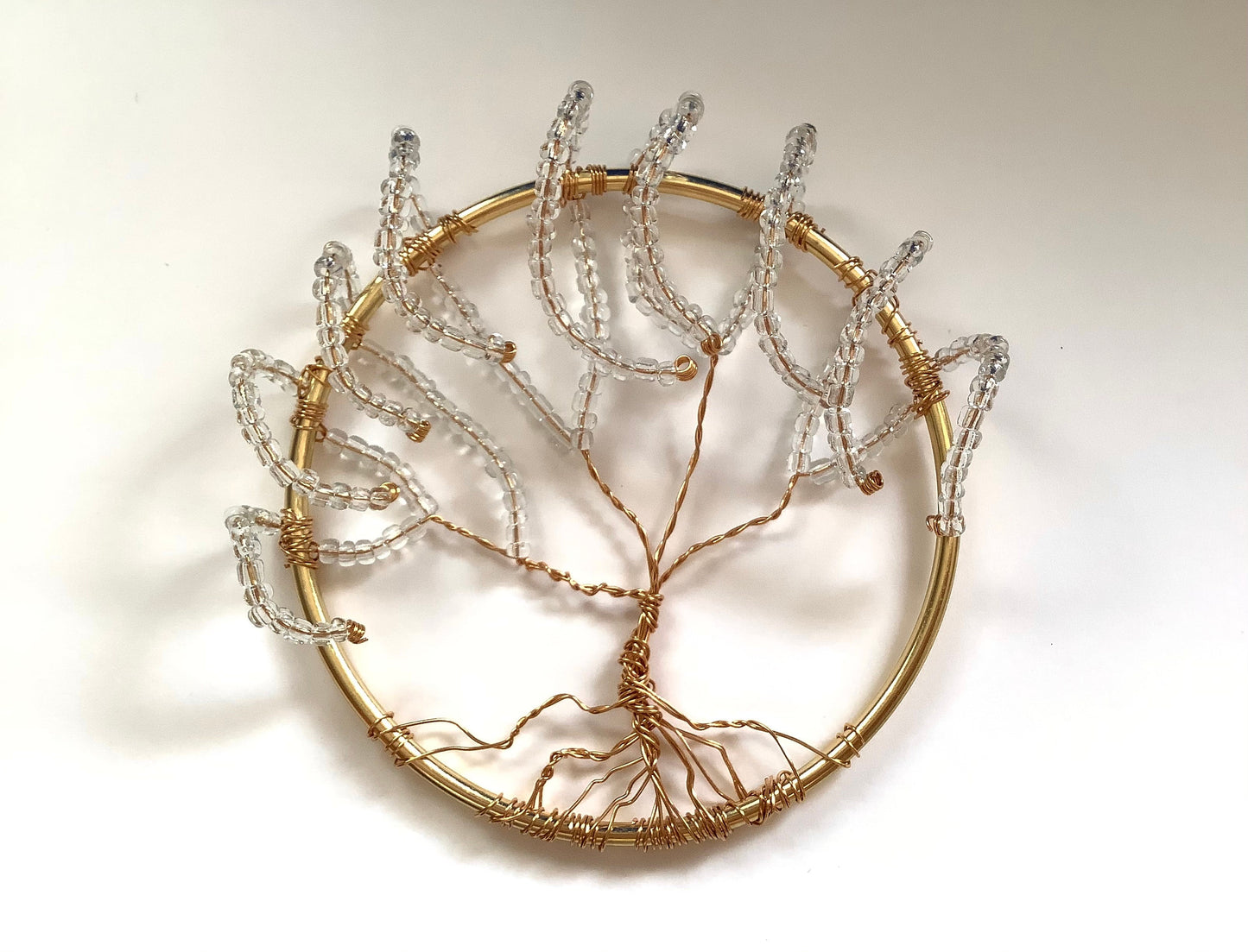 Tree of Life - Wall hanging or window ornament - weeping willow art - tree of dreams - Dream tree wall decor - clear glass beads and brass