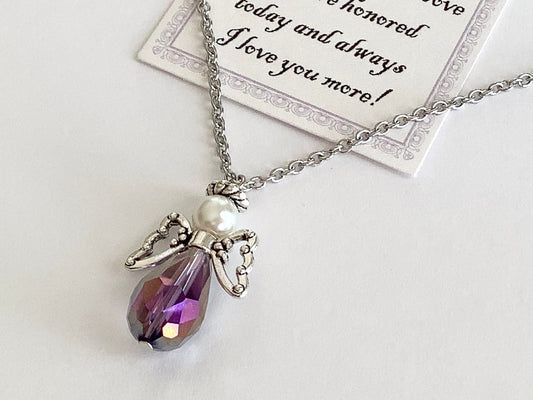 Mother’s Necklace, Daughter to Mom, angel necklace, birthday gift for mother, mom, mother necklace, my angel mother, honoring, Son to Mom