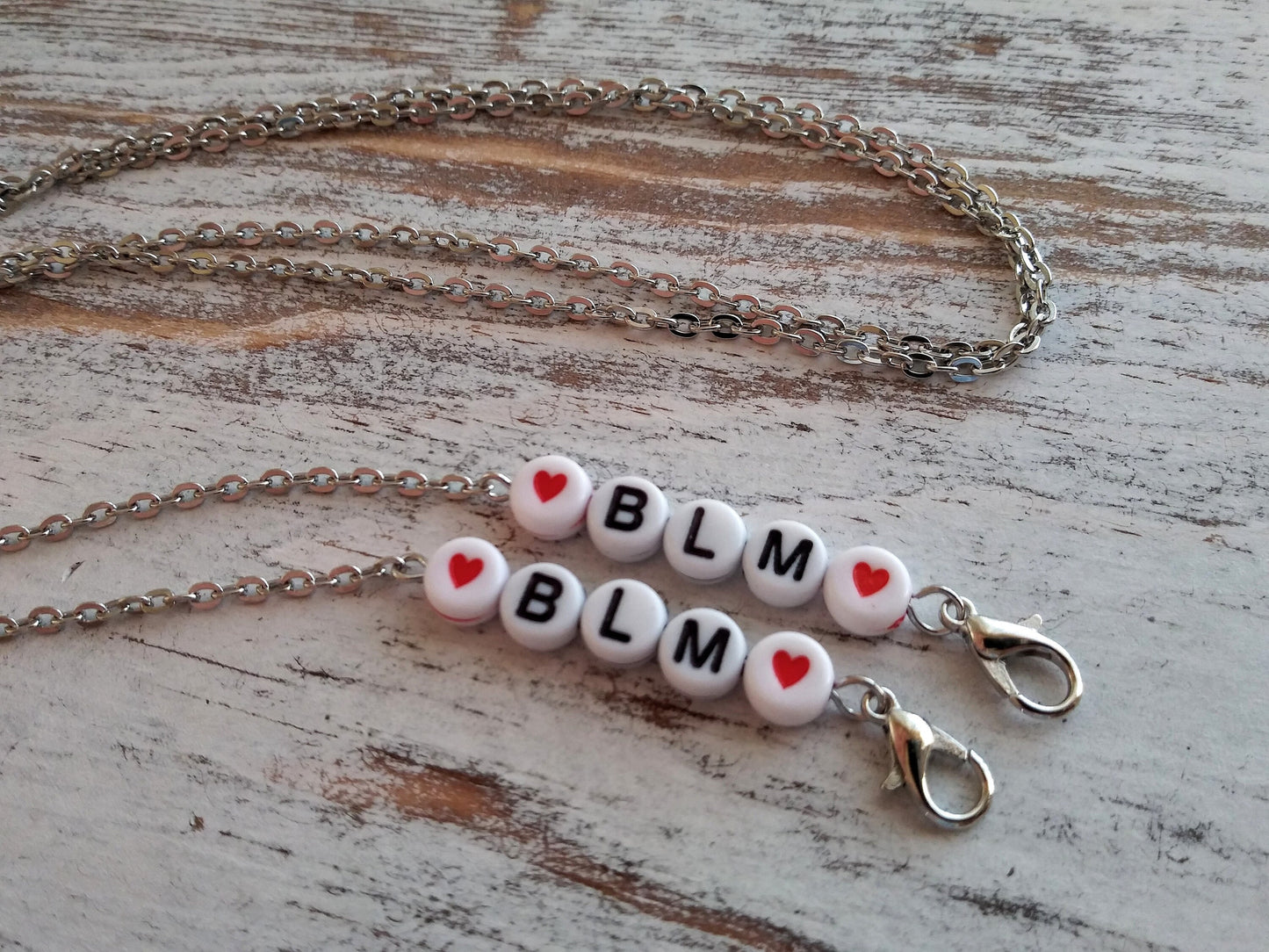 BLM mask chain, Black lives matter, Face Mask Chain, Mask Necklace, Chain for Mask, Face Mask Holder, Mask Keeper, letter beads with hearts