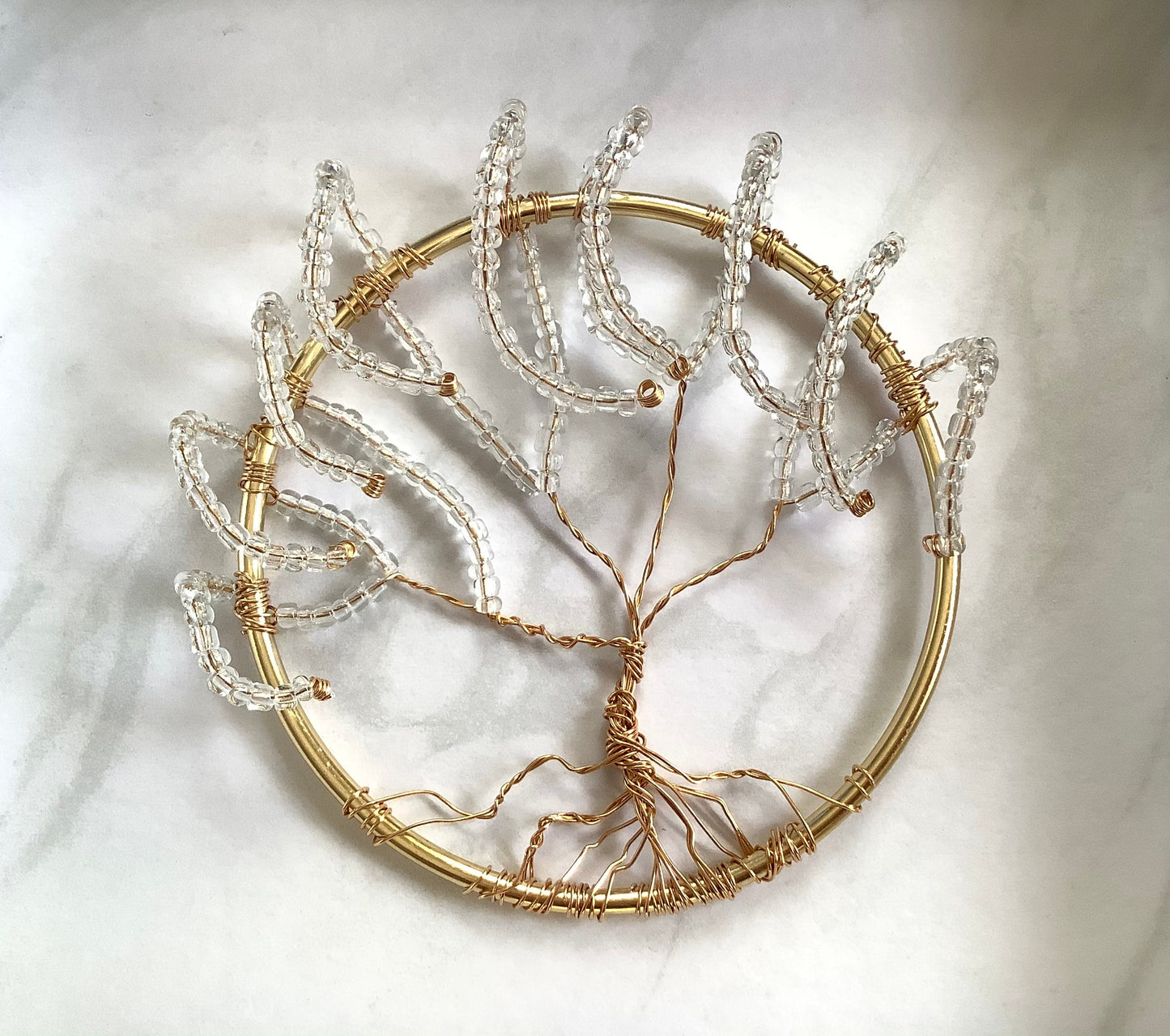 Tree of Life - Wall hanging or window ornament - weeping willow art - tree of dreams - Dream tree wall decor - clear glass beads and brass