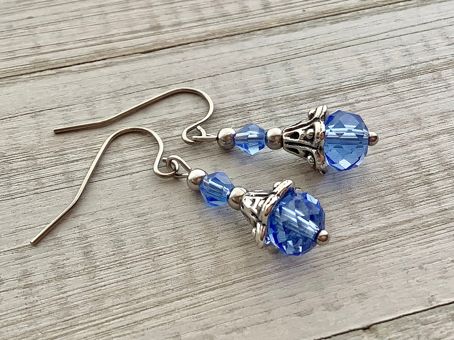 Blue Glass Earrings, Vintage Style Earrings, Victorian Jewelry, Light Blue Glass Dangle Drop Earrings, elegant earrings