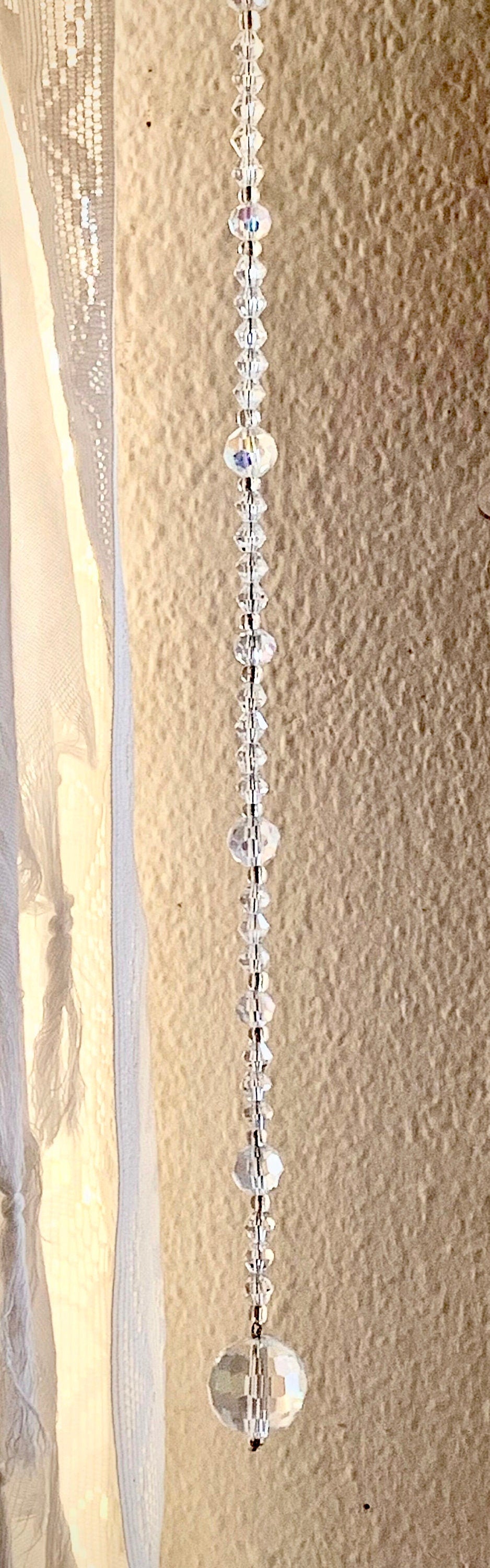 Long Crystal Suncatcher for Window Beaded Crystal Strand Sun catcher, Hanging Dangling Crystal, Glass Crystal Beads, Prism, Window Ornament