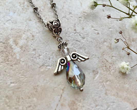 Guardian Angel Pendant Necklace | Teardrop crystal necklace | Rainwater Crystal