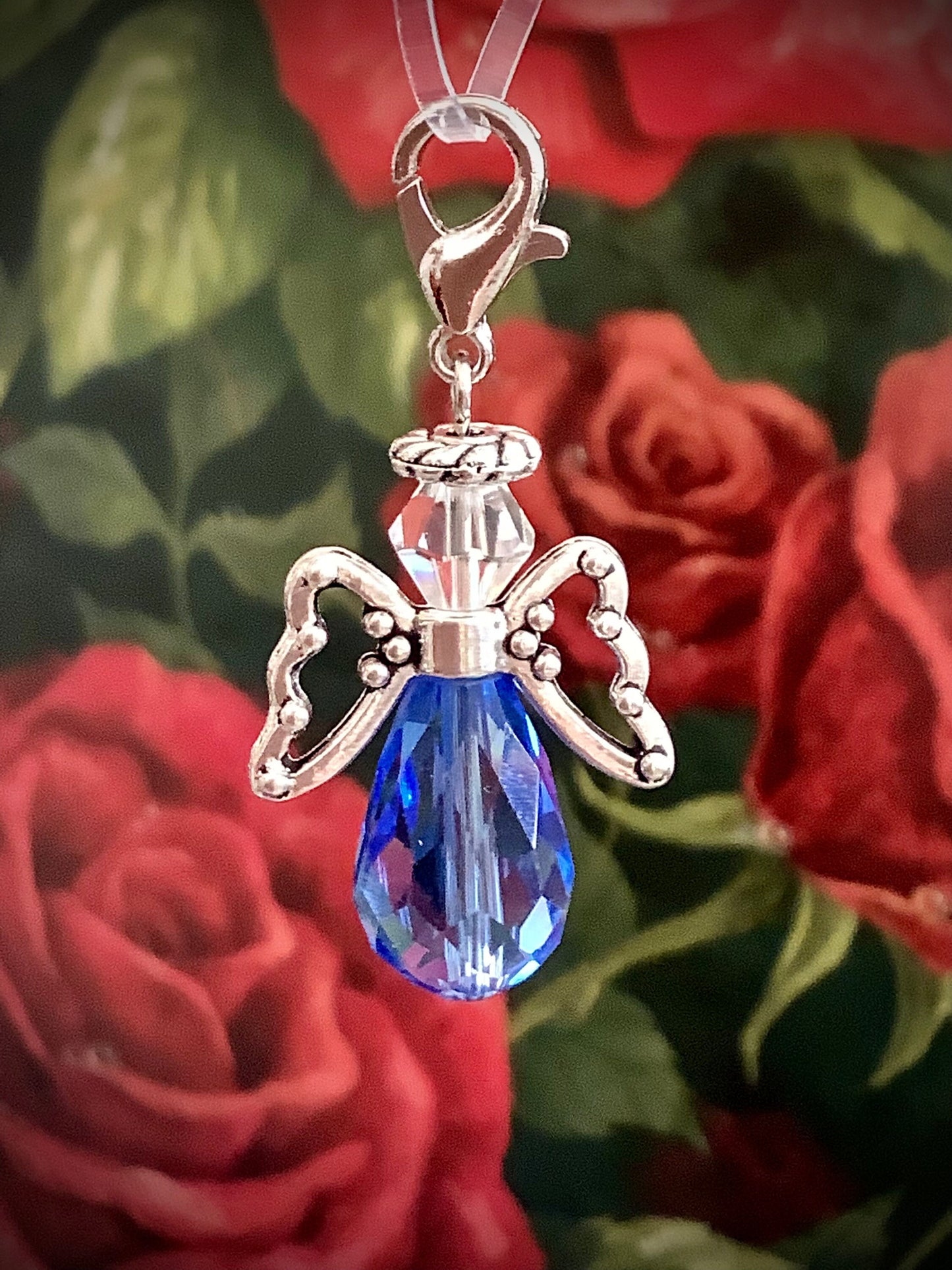 Angel for the Bride, Blue Bouquet Charm, Something Blue Glass Wedding Bouquet Angel w/Card Wedding Gift, Those we love don’t go away saying