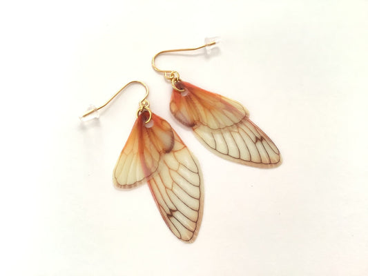 Grown up fairy wing earrings, for the serious fairy, Cicada wing earrings, gold plated steel hooks, semi transparent realistic wing earrings