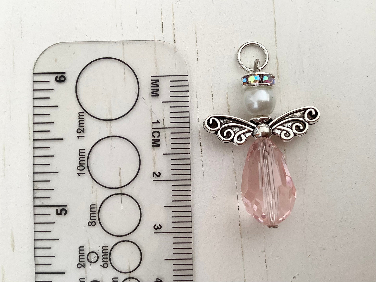 Angel Charm with Loop, Angel Pendant for necklaces, ribbons and more, add on charm, breast cancer awareness pink angel, crystal angel diy