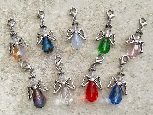 Angel Charms, Many Colors, Bouquet Charm, Glass Crystal Angel, Memory Charm, Angel for Keychain, Bridesmaid Gift, Guardian Angel Gift Charm