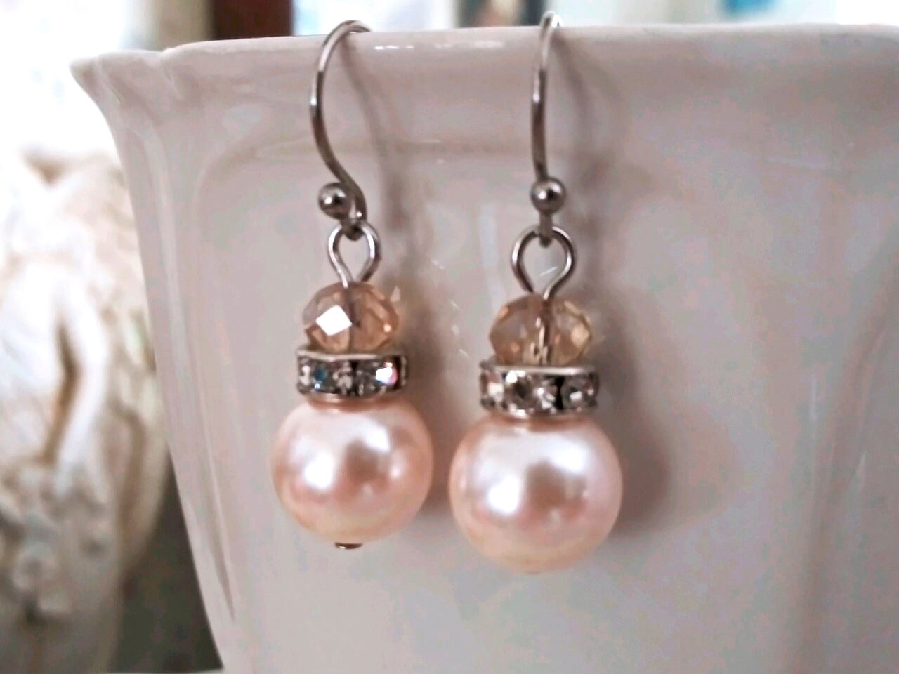 Matching Bridesmaid Earrings, Pale Pink, White, Cream, Bridal Shower, Engagement, Earrings, Choose Your Custom Colors, Handmade Earring Sets