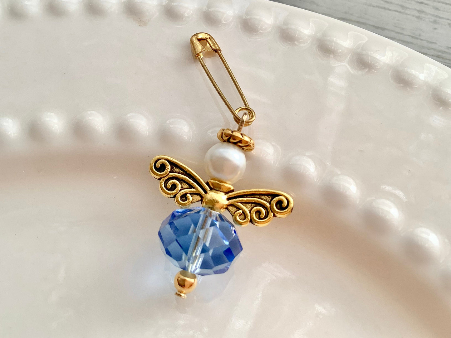 Bouquet Charm / Gift for bride / Something Blue / Guardian Angel Pin /Wedding Day Gift / Bride to be gift / Blue Angel / Gold Finish