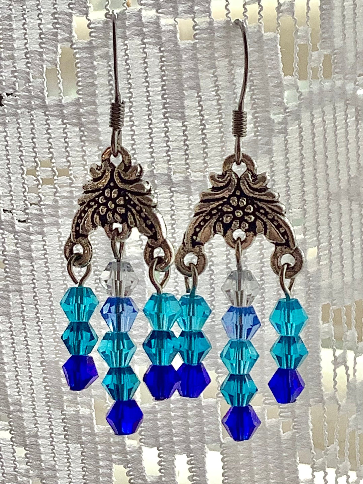 Crystal Earrings - chandelier dangle earrings - blue, purple, pink, orange, black, teal, purple - patriotic earrings - waterfall earrings