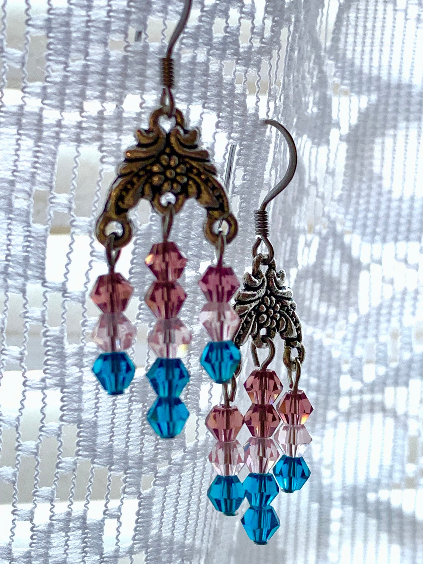 Crystal Earrings - chandelier dangle earrings - blue, purple, pink, orange, black, teal, purple - patriotic earrings - waterfall earrings