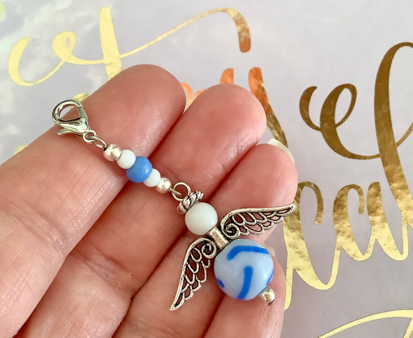 Blue Angel Charm, Wedding Charm, Guardian Angel Charm, Bouquet Charm, Memory Charm, Bridal Charm, Purse Charm, Angel Charm, Lobster Clasp