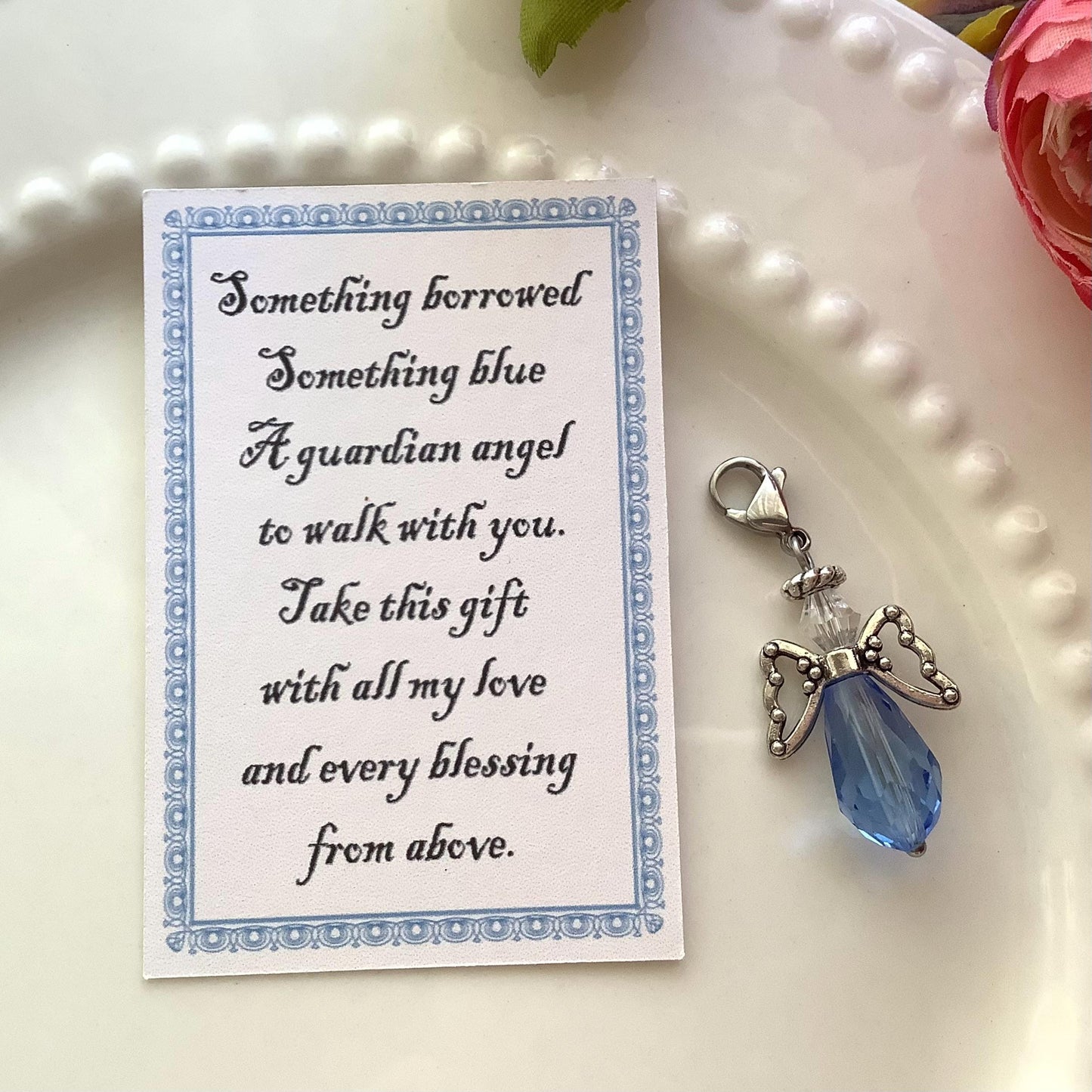 Wedding Bouquet Charm for Gift the Bride, Something Blue Before I Do