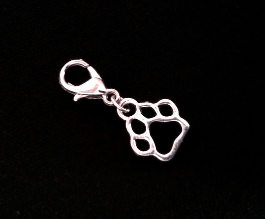 Paw print Charm, Lobster Clasp Pet Charm, Pawprint Zipper Pull, Planner Charm, Journal Charm, for jewelry Dog Cat Tibetan Silver, Vet gift