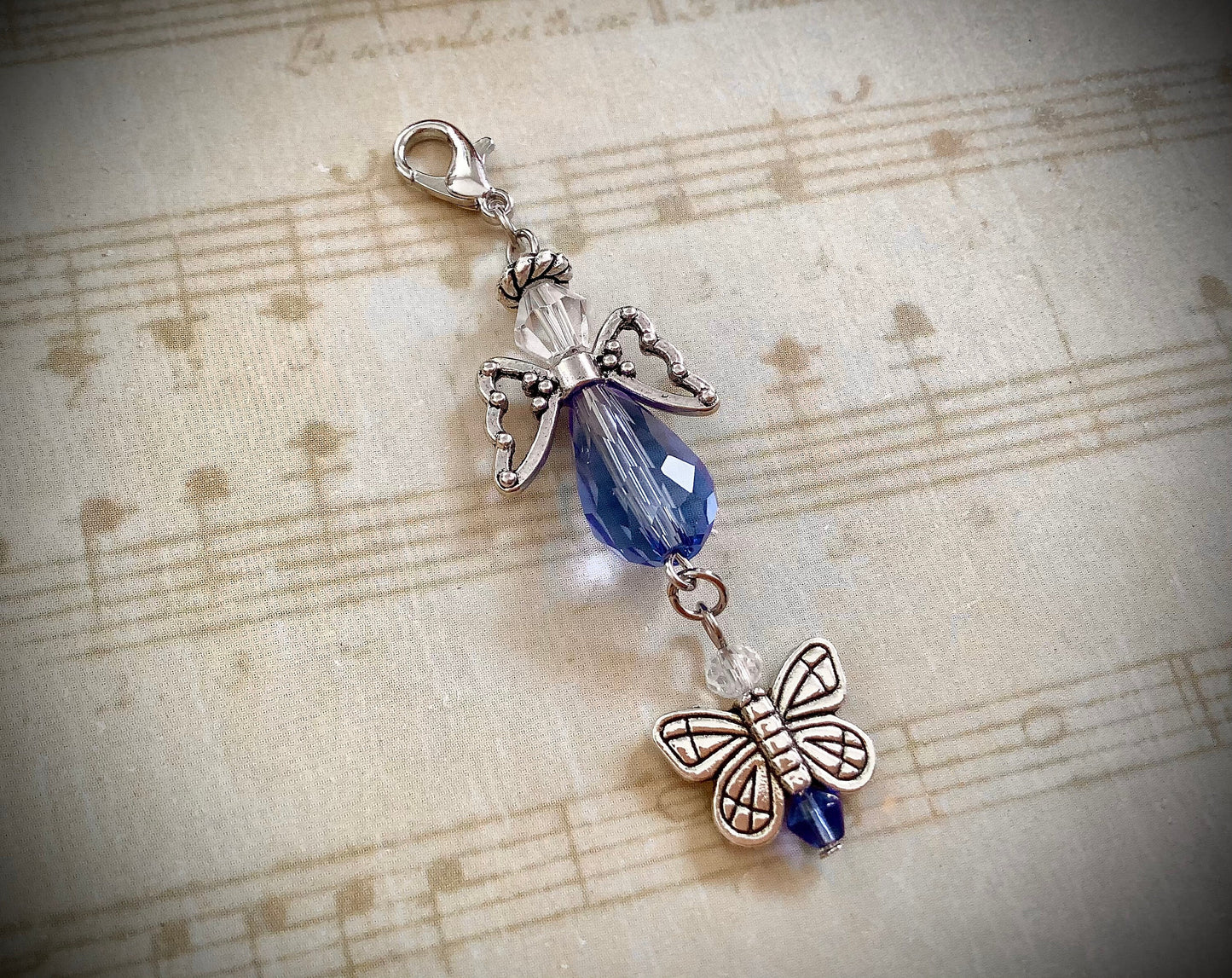 Something Borrowed Something Blue Glass Wedding Bouquet Angel Wedding Dress Angel, Butterfly Charm, Guardian Angel Bridal Shower Gift,