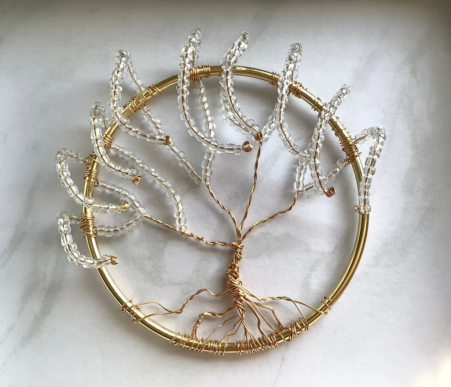 Tree of Life - Wall hanging or window ornament - weeping willow art - tree of dreams - Dream tree wall decor - clear glass beads and brass