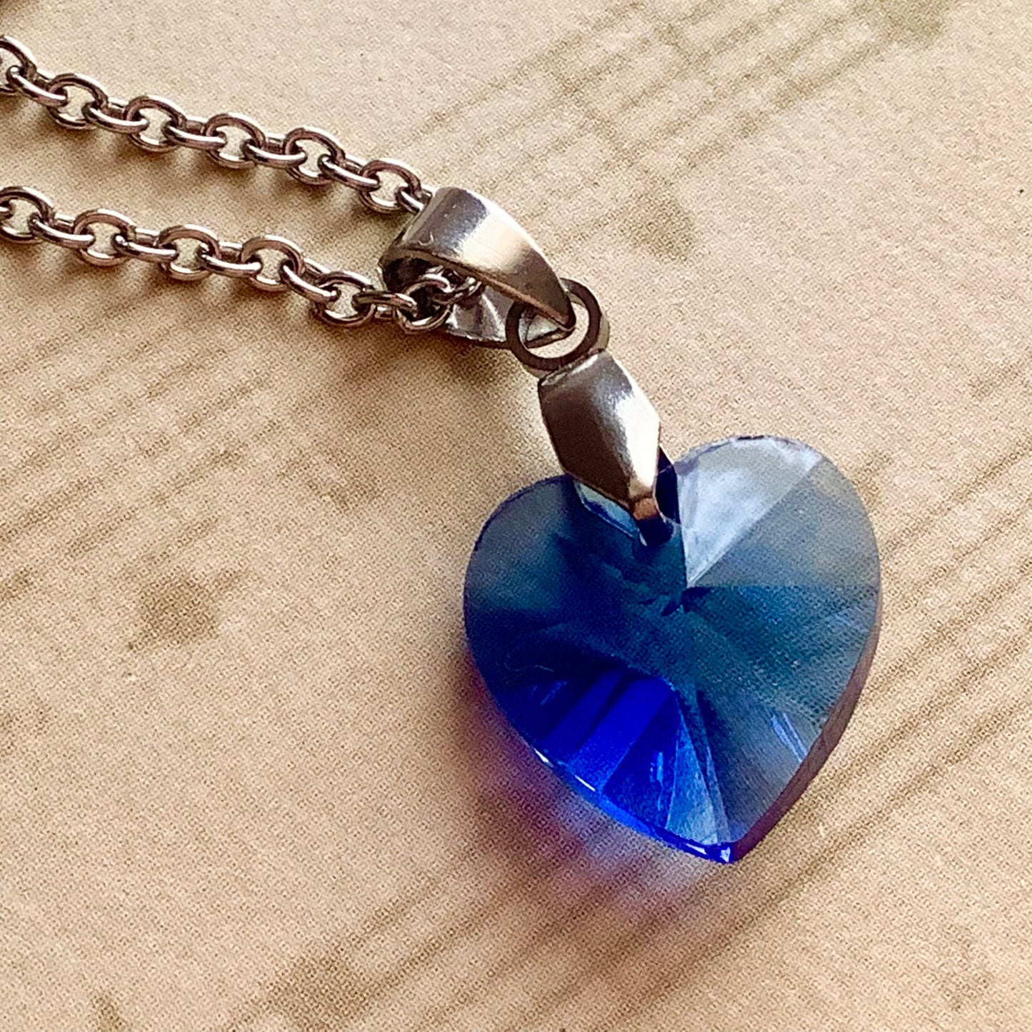 Blue Heart Crystal Necklace, Sapphire Colored Crystal Pendant Necklace, Necklace for Bride, Something Blue, Birthstone Jewelry, Blue Pendant