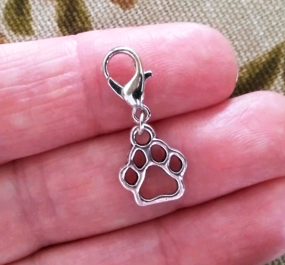 Paw print Charm, Lobster Clasp Pet Charm, Pawprint Zipper Pull, Planner Charm, Journal Charm, for jewelry Dog Cat Tibetan Silver, Vet gift