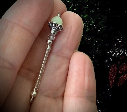 Fairy Wand, Glow in the dark - Dollhouse Miniature Magic Fairy Wand - Silver Scale Replica Fairy Garden