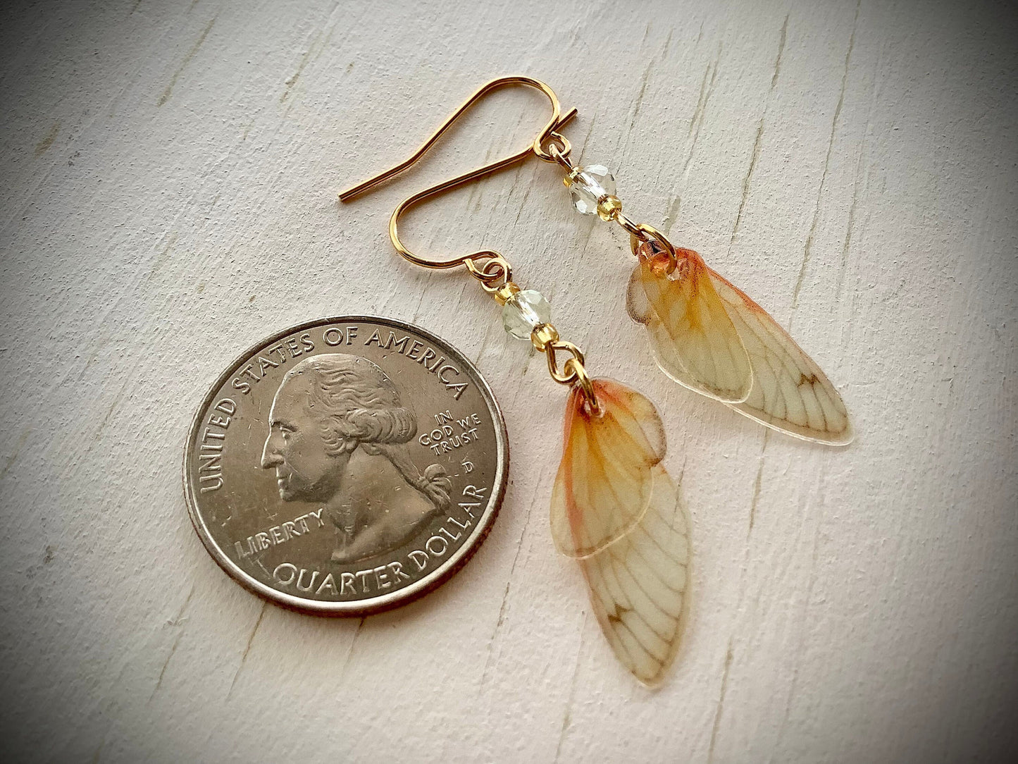 TINY Fairy wing earrings, for the serious fairy, Small Cicada wing earrings, Fall jewelry, semi transparent realistic wing earrings