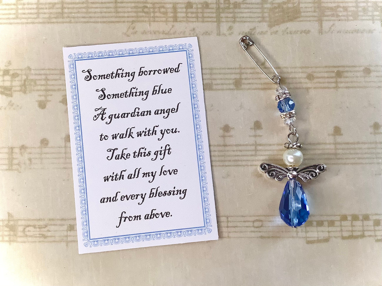 Memorial Keepsake for Bride Blue Bouquet Angel, Something Blue Glass Bouquet Angel w/Card Wedding Angel, Guardian Angel, Angel for bride