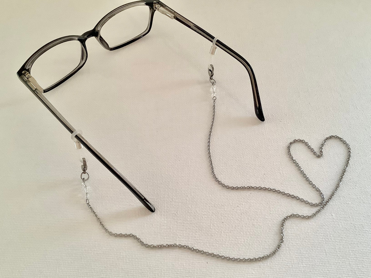 Stainless Steel Eyeglass Chains for Women Stylish - Clear Glass Crystals and Clear Connectors - Doubles as a Mask Chain - Chain for Glasses