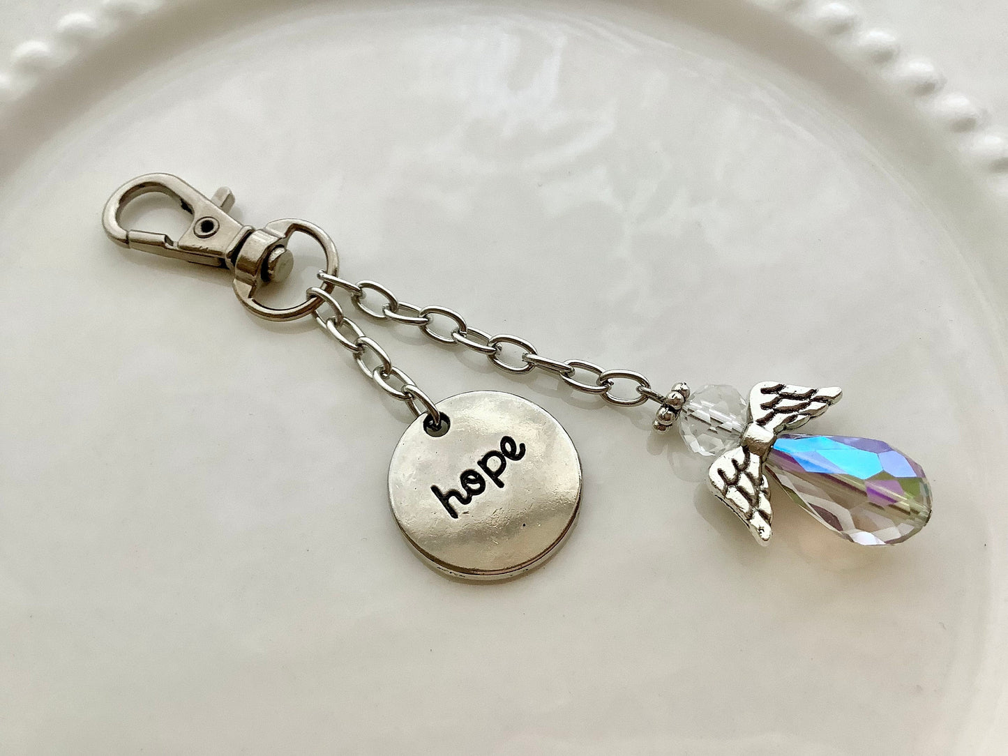 Angel Purse charm, bag charm, charm for handbag, backpacks, and more, Symbol of Hope, Holy Spirit Charm, Crystal Angel