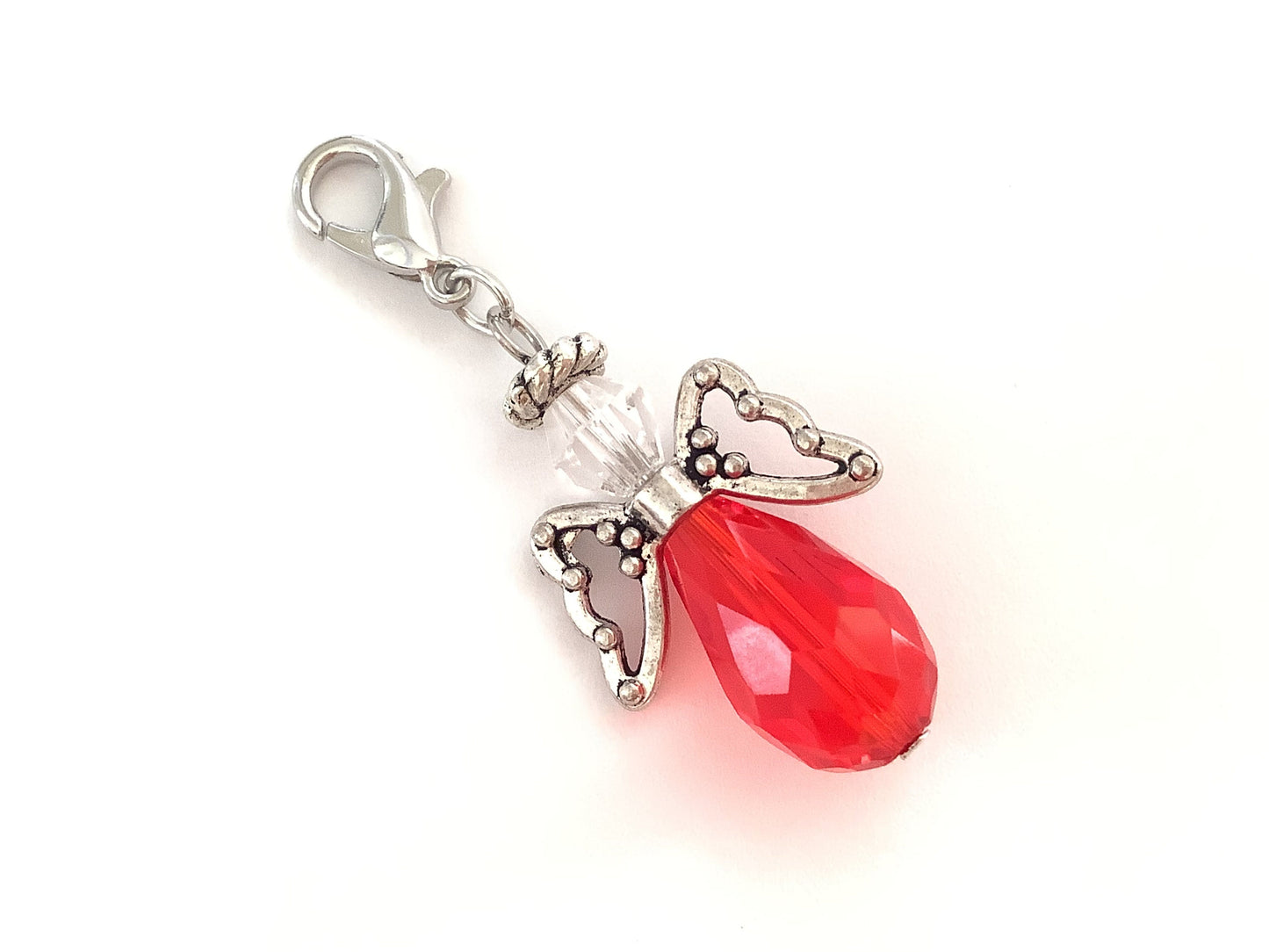 I love you my sweet angel charm with card tiny gifts for her, Valentine's Day jewelry, red angel clip on charm, glass crystal, lobster clasp