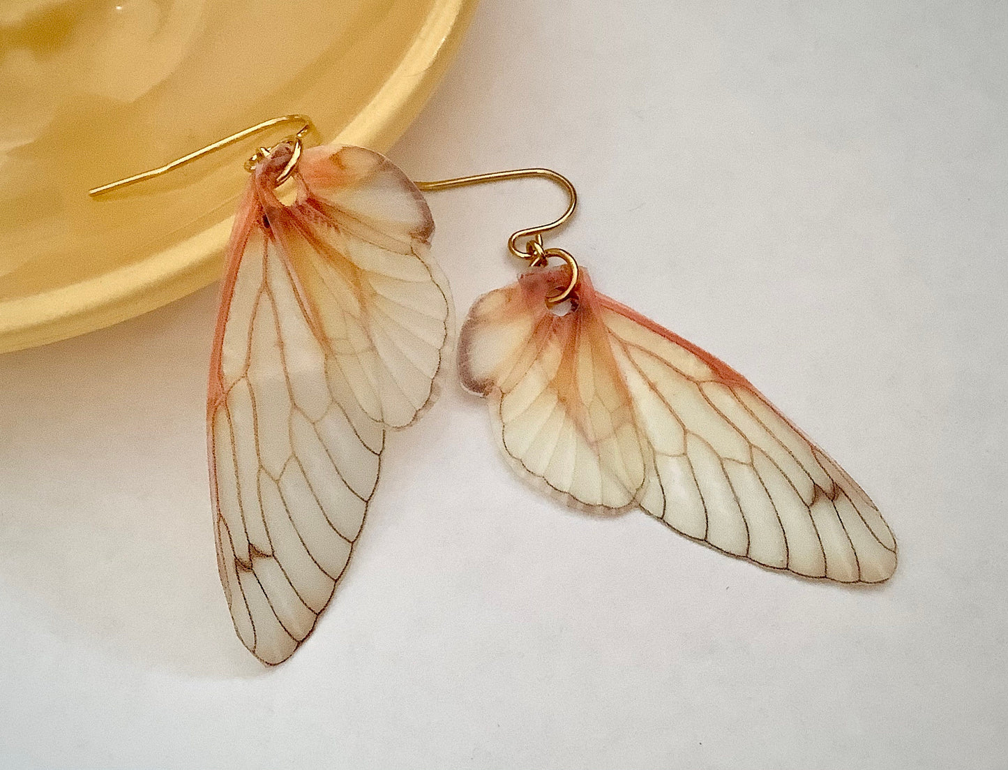 Grown up fairy wing earrings, for the serious fairy, Cicada wing earrings, gold plated steel hooks, semi transparent realistic, fantasy, USA