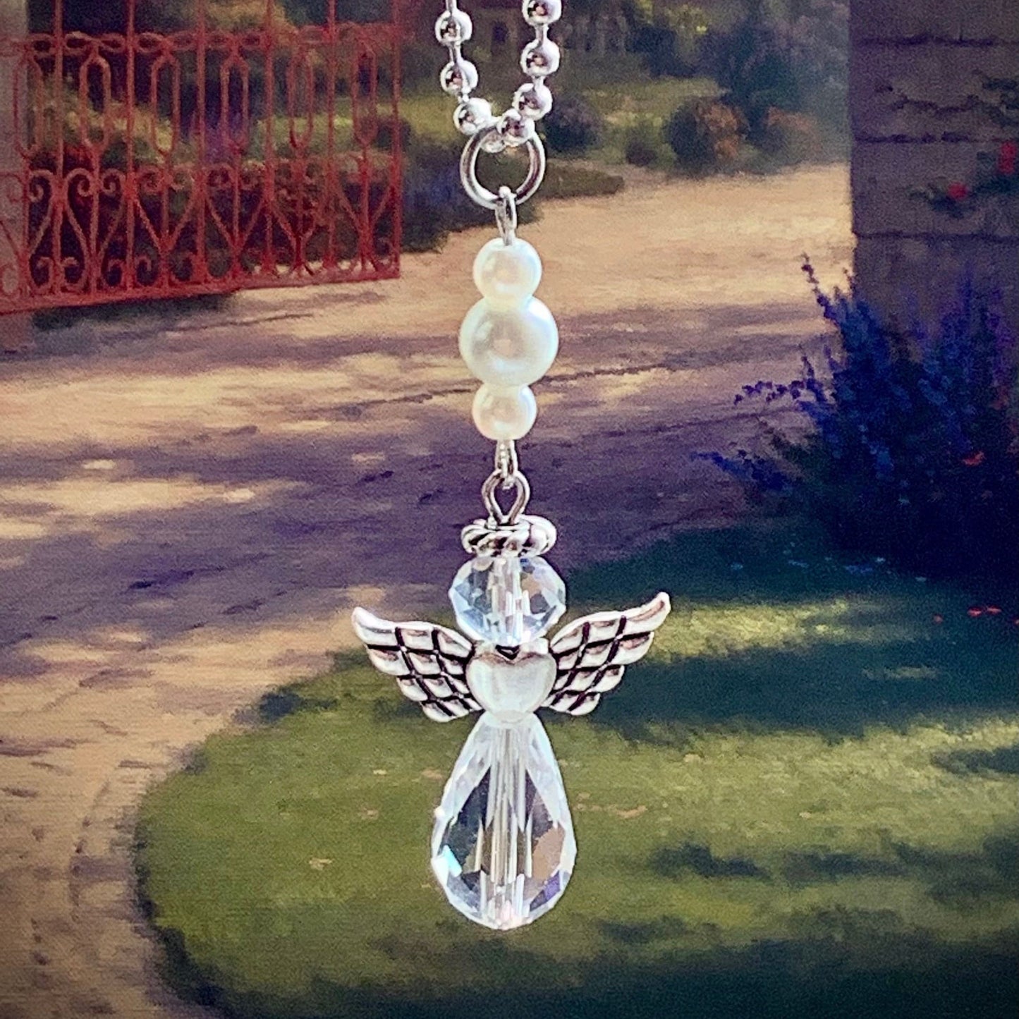 Angel for car, Rearview Mirror Charm, Angel to watch over you, Drive safe, Suncatcher Remembrance of a Loved One, New Driver, Clear Crystal