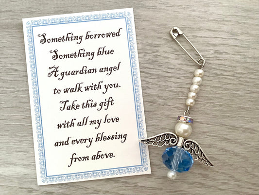 Bouquet charm, Wedding, Bridal, Blue angel for bouquet, Something Blue, Wedding Bouquet Charm, Wedding Dress Angel, Glass Pearls, Angel pin