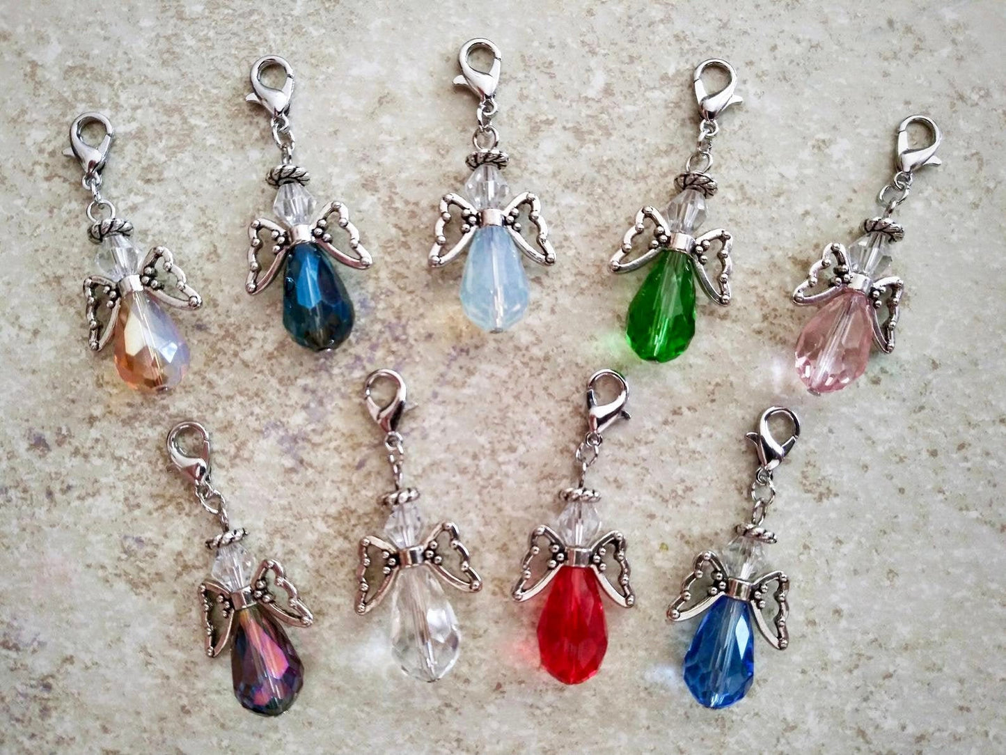 Angel Gift Charms,  Christmas Angels, Many Colors, Crystal Angel, Memory Charm, Angel for Keychain, Gift for Friend, Guardian Angel Charm