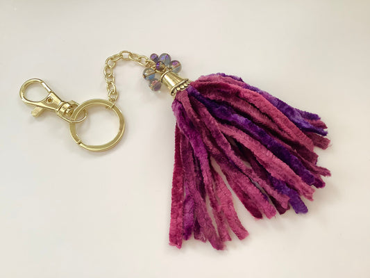 Crushed Velvet Tassel Purse Charm, Keychain, Key ring, Purse Accessories, Zipper Charm, Keychain with Hook, Clip on Keychain, tassel key fob