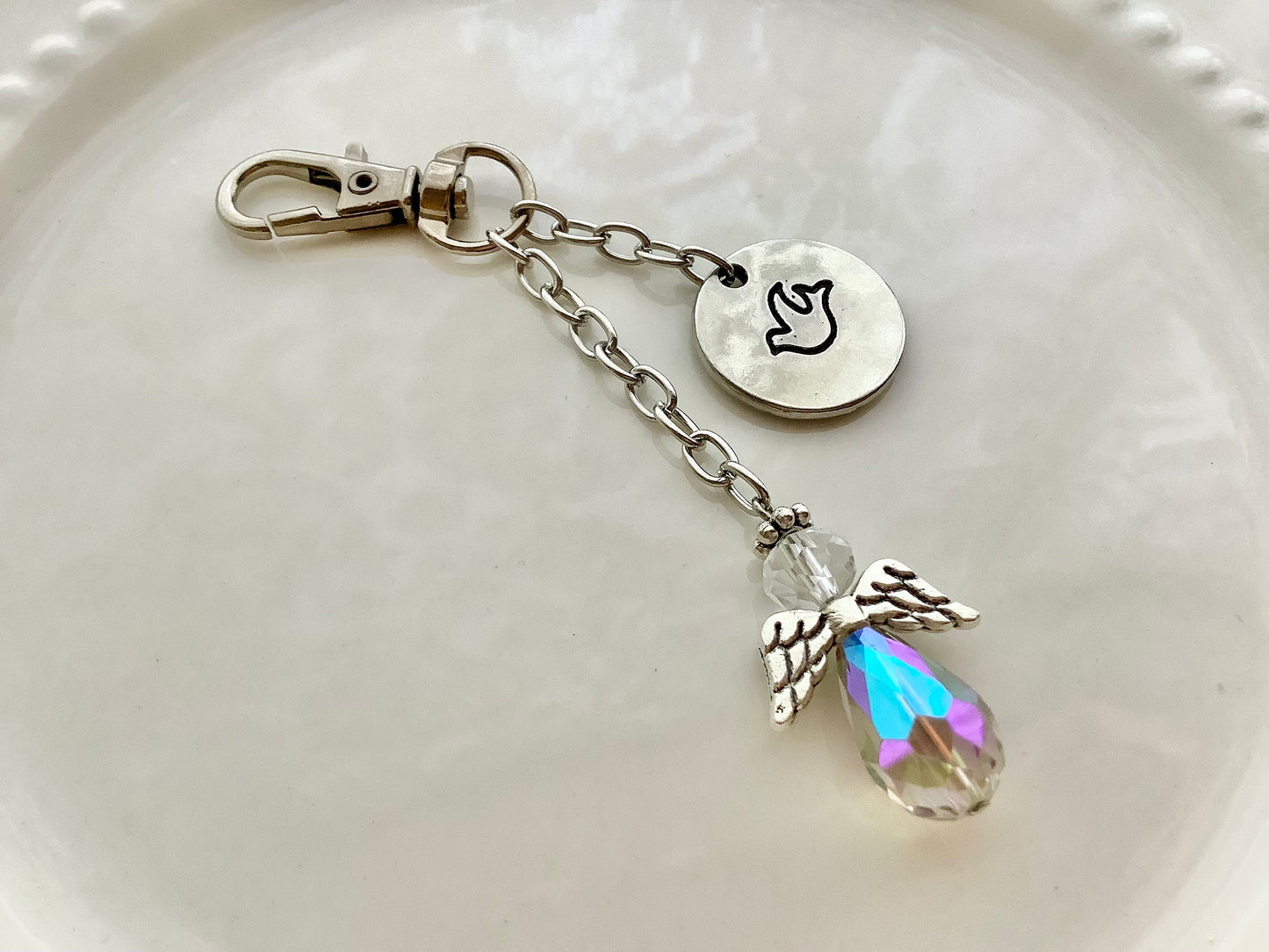 Angel Purse charm, bag charm, charm for handbag, backpacks, and more, Symbol of Hope, Holy Spirit Charm, Crystal Angel