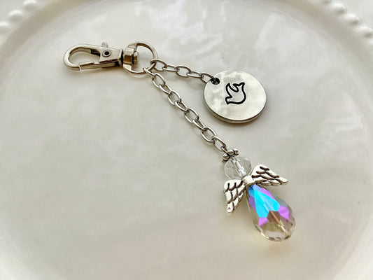 Angel Purse charm, bag charm, charm for handbag, backpacks, and more, Symbol of Hope, Holy Spirit Charm, Crystal Angel